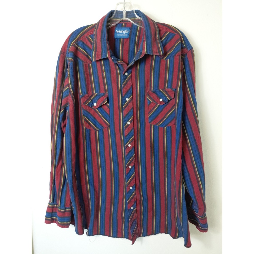 WRANGLER WESTERN SHIRTS Vtg 1980S MENS Snap Pearl Button Frayed Hem 2XL